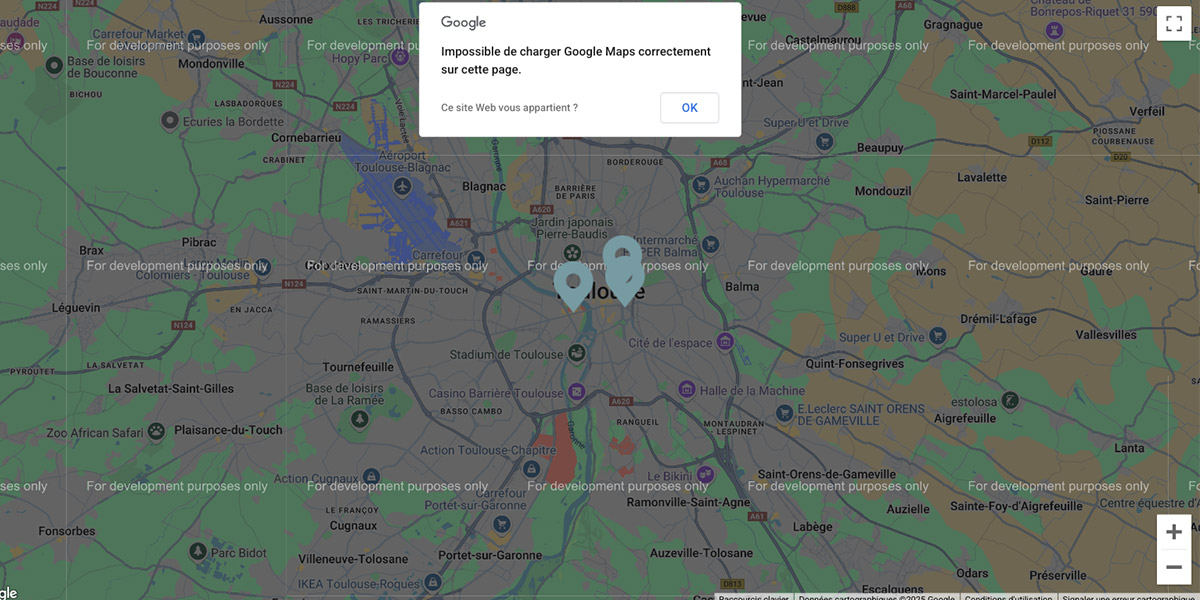 Impossible de charger Google Maps correctement sur cette page