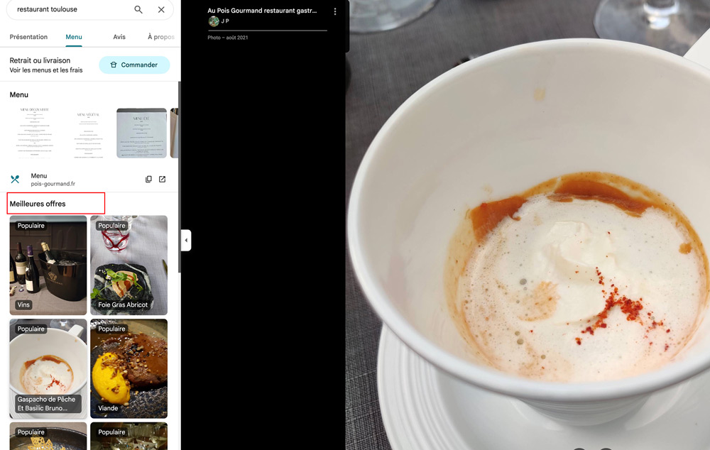 google maps Avis restaurant toulouse 2025